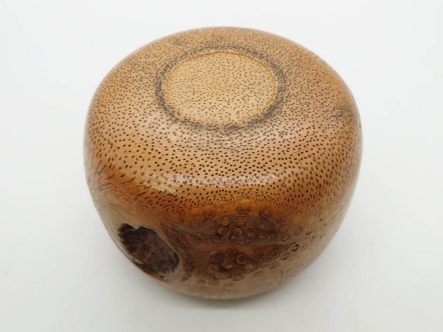 時代物　竹製　木目を生かしたデザインが目を引く碁笥(中国?、唐物?、囲碁)(R-079173)