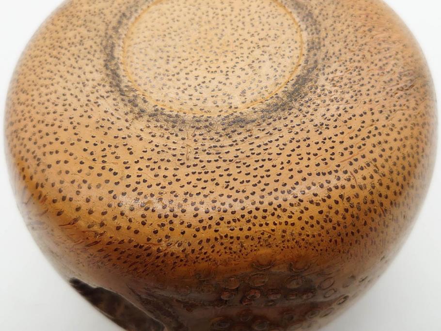 時代物　竹製　木目を生かしたデザインが目を引く碁笥(中国?、唐物?、囲碁)(R-079173)