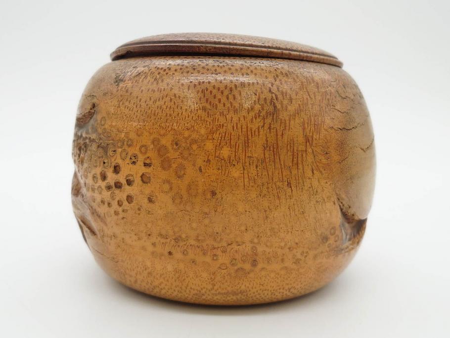 時代物　竹製　木目を生かしたデザインが目を引く碁笥(中国?、唐物?、囲碁)(R-079173)