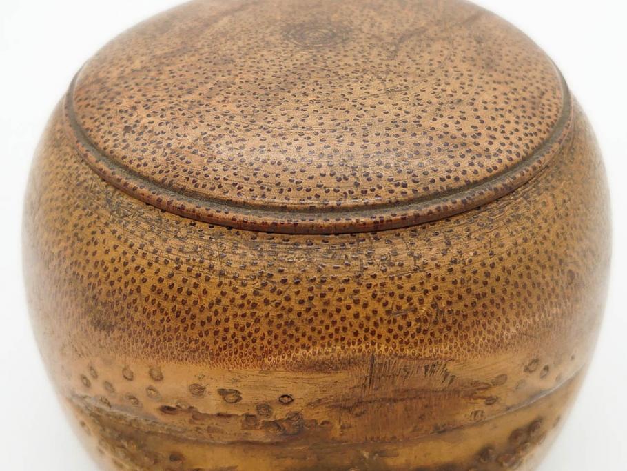 時代物　竹製　木目を生かしたデザインが目を引く碁笥(中国?、唐物?、囲碁)(R-079173)