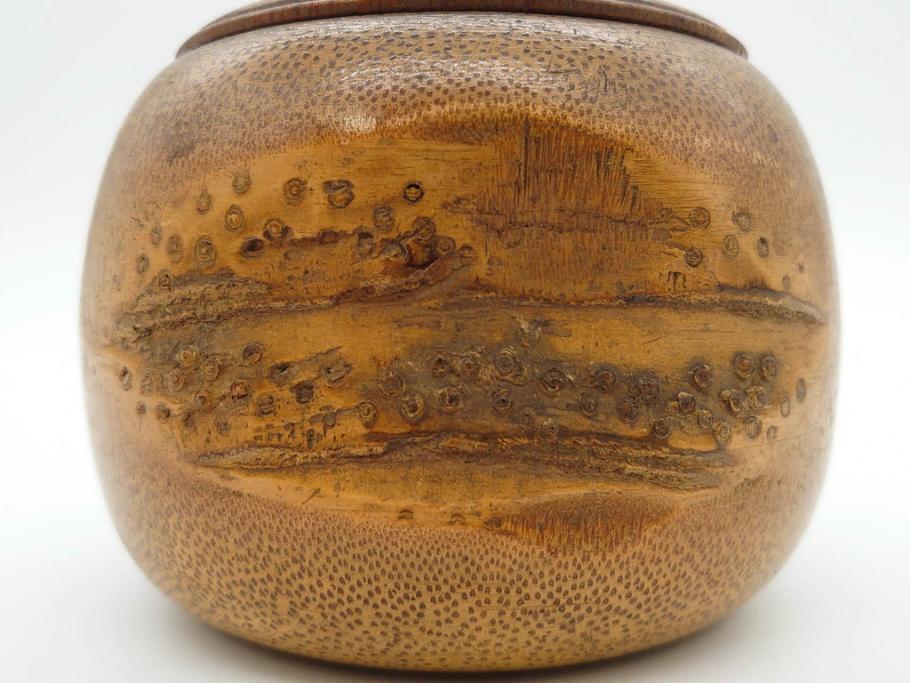 時代物　竹製　木目を生かしたデザインが目を引く碁笥(中国?、唐物?、囲碁)(R-079173)