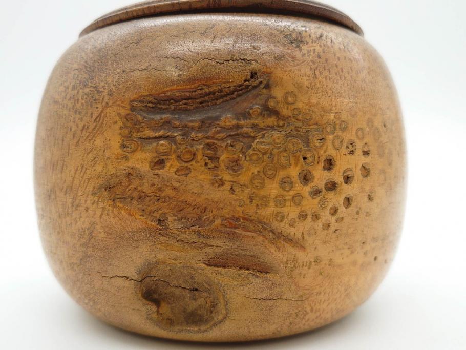 時代物　竹製　木目を生かしたデザインが目を引く碁笥(中国?、唐物?、囲碁)(R-079173)