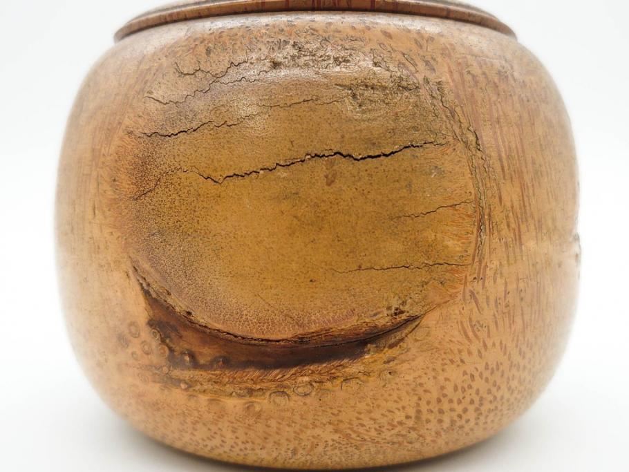 時代物　竹製　木目を生かしたデザインが目を引く碁笥(中国?、唐物?、囲碁)(R-079173)
