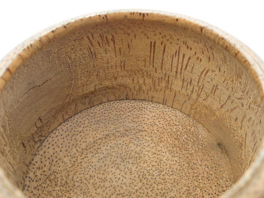時代物　竹製　木目を生かしたデザインが目を引く碁笥(中国?、唐物?、囲碁)(R-079173)