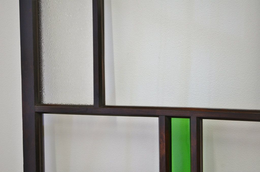 ★古い木の色ガラス入ドア(引き戸)