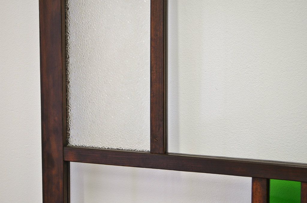 ★古い木の色ガラス入ドア(引き戸)