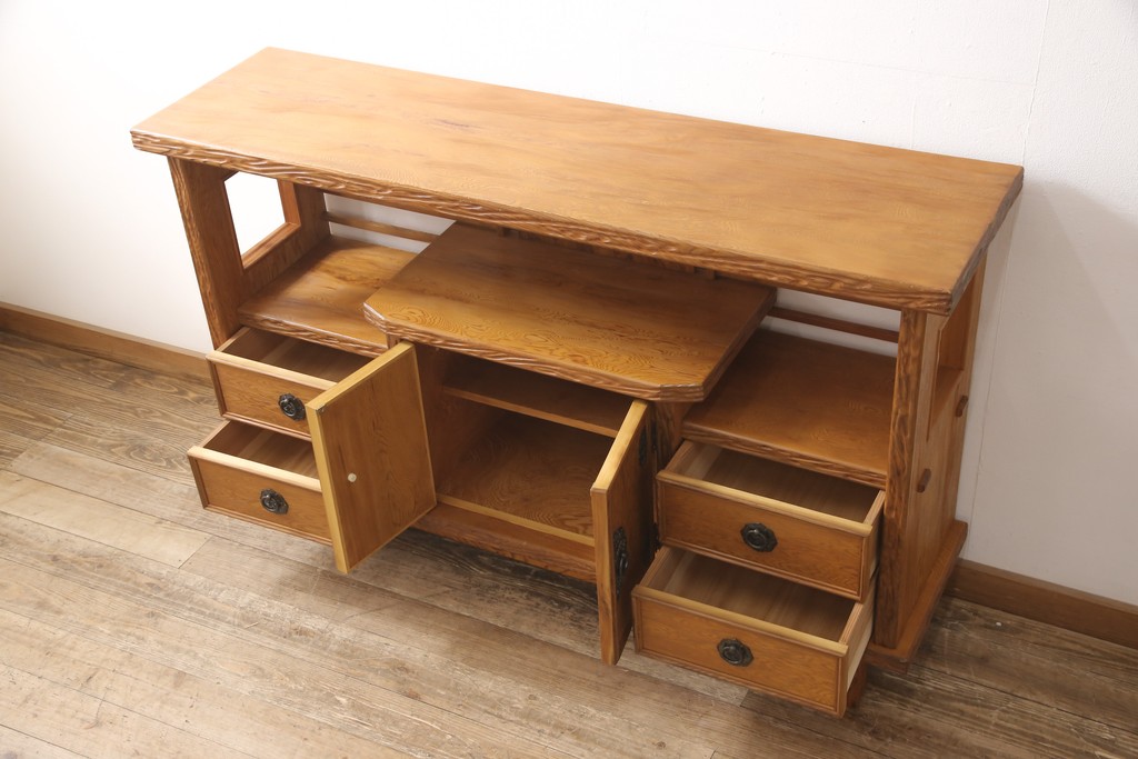 中古　美品　民芸家具　屋久杉製の飾り棚(収納棚、茶棚、サイドボード)(R-049884)