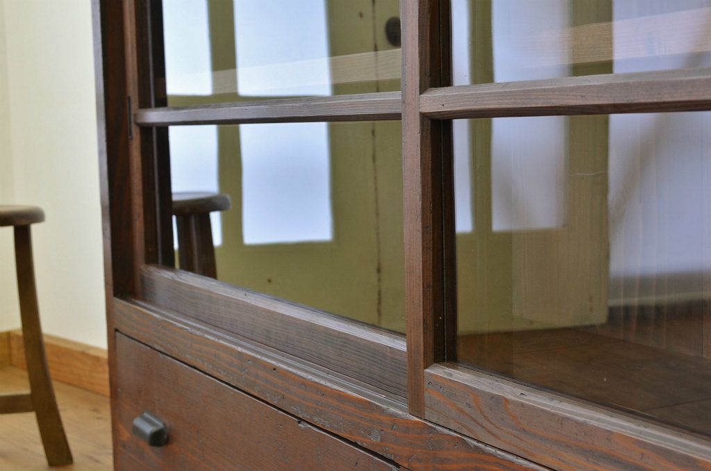 アンティーク家具　古民具 骨董 シンプルな引き出し付き二段重ね収納棚