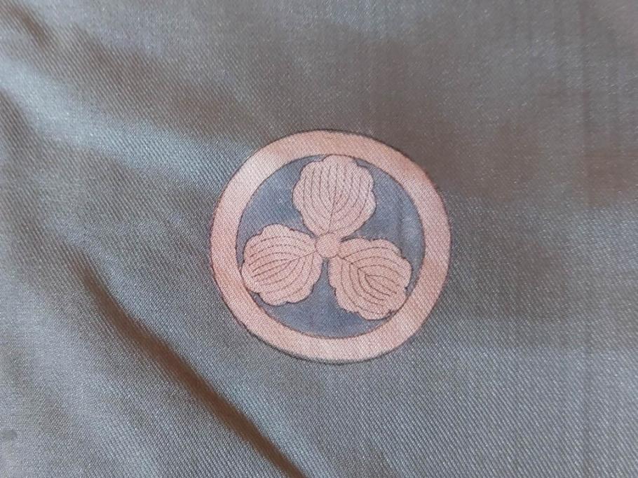 アンティーク　明治～大正期　正絹　着物(古布、リメイク、衣装、和服、和装、女性、丸に三つ柏、家紋、御簾、几帳、牡丹、菊、扇子、花、シルク、日本、ジャパン、Japanese KIMONO)(R-079177)