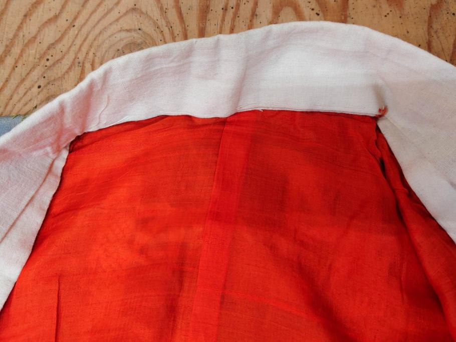 アンティーク　明治期　正絹　刺繍　縮緬　着物(古布、リメイク、絞り染め、衣装、和服、和装、女性、松竹梅、花、波、海、鶴、ツル、鳥、亀、カメ、シルク、日本、ジャパン、Japanese KIMONO)(R-079180)