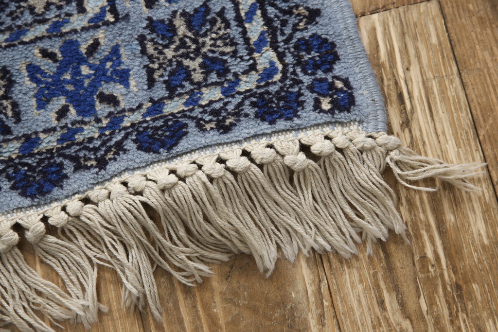 ヴィンテージ雑貨　モロッコ産　エクストラスーペリア　ハンドロックステッチ　ブルーカラーが空間のアクセントになるウール製ラグマット(絨毯、カーペット、ビンテージ)(R-065972)