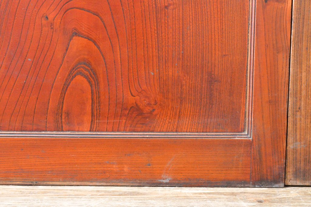 ジャンク品　アンティーク建具　明治大正期　総欅(ケヤキ)材　一枚板　木目が美しい板戸4枚セット(帯戸、引き戸、建具)(R-059204)