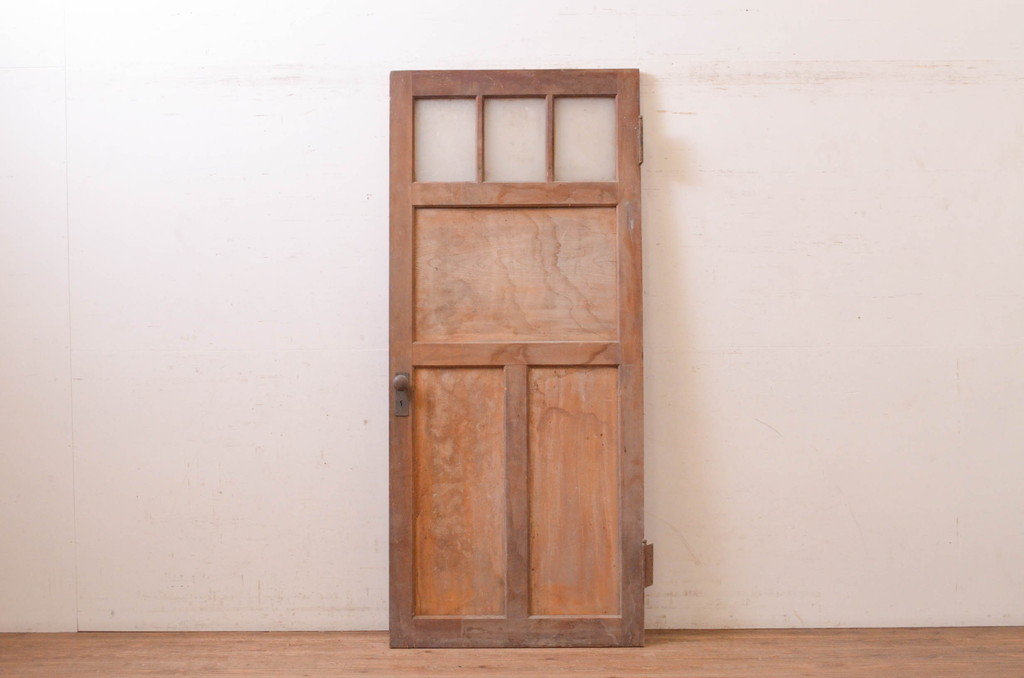 アンティーク建具　大正ロマン 古い洋館の鏡板欅(ケヤキ)材製ドア1枚 (扉、木製扉、玄関ドア)(R-071108)