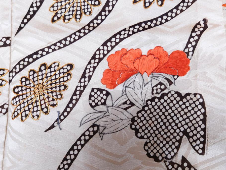 アンティーク　正絹　刺繍　羽織(古布、リメイク、菊、牡丹、竹、扇子、花しょうぶ、梅、藤、衣装、和服、和装、シルク、日本、ジャパン、Japanese KIMONO)(R-079184)