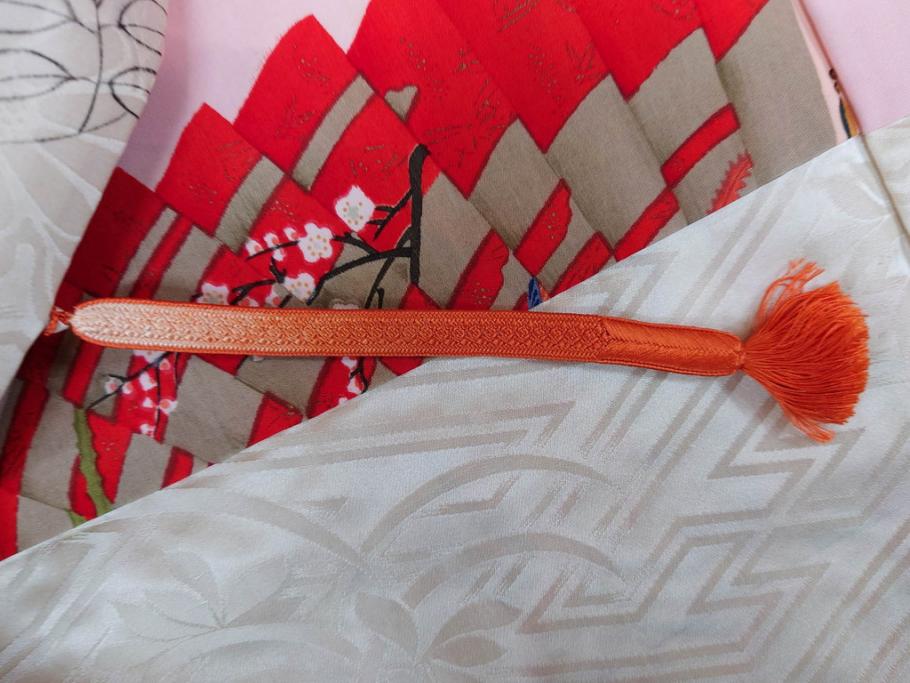 アンティーク　正絹　刺繍　羽織(古布、リメイク、菊、牡丹、竹、扇子、花しょうぶ、梅、藤、衣装、和服、和装、シルク、日本、ジャパン、Japanese KIMONO)(R-079184)