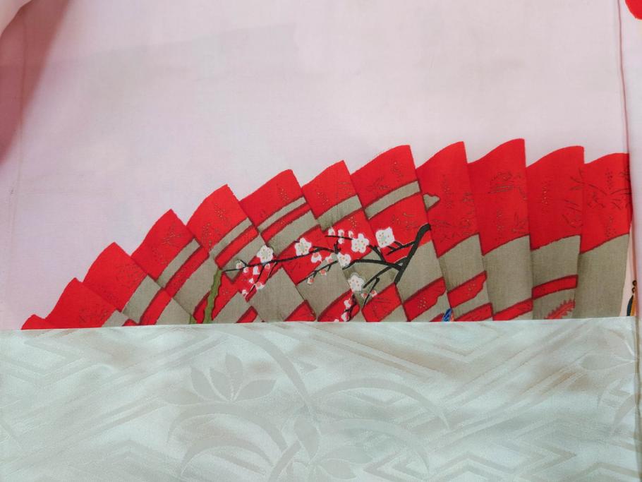 アンティーク　正絹　刺繍　羽織(古布、リメイク、菊、牡丹、竹、扇子、花しょうぶ、梅、藤、衣装、和服、和装、シルク、日本、ジャパン、Japanese KIMONO)(R-079184)