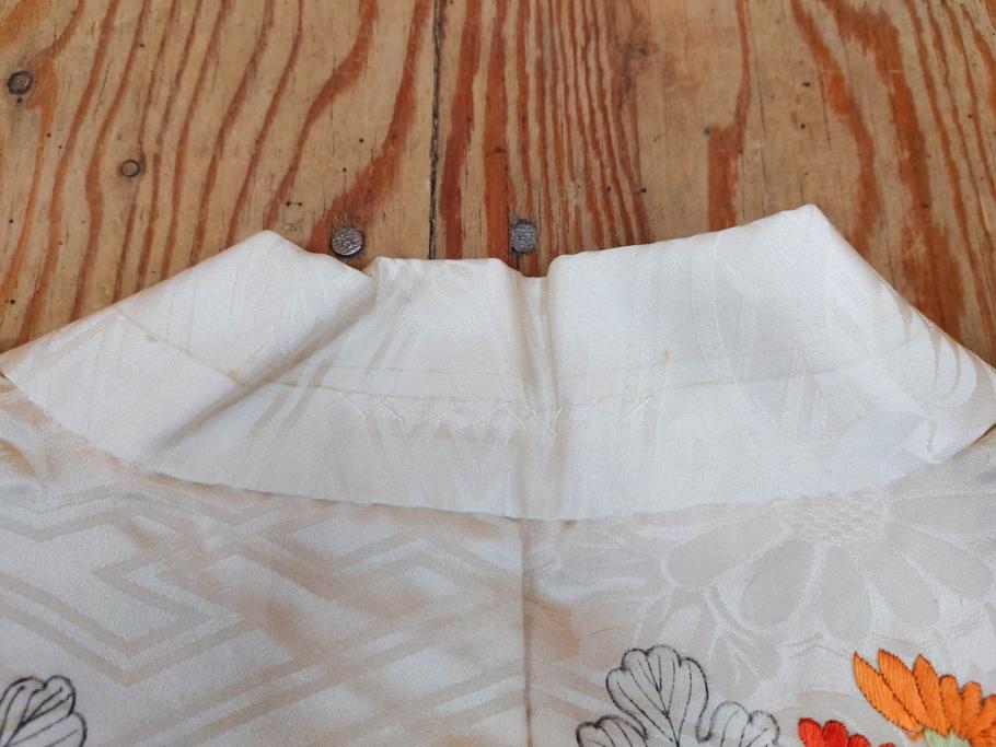 アンティーク　正絹　刺繍　羽織(古布、リメイク、菊、牡丹、竹、扇子、花しょうぶ、梅、藤、衣装、和服、和装、シルク、日本、ジャパン、Japanese KIMONO)(R-079184)