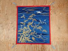 江戸～明治期　細かな刺繍が美しい掛袱紗(古裂、古布、リメイク、金糸、鶴、ツル、松竹梅、ふくさ、フクサ、帛紗、服紗、房付き)(R-079185)