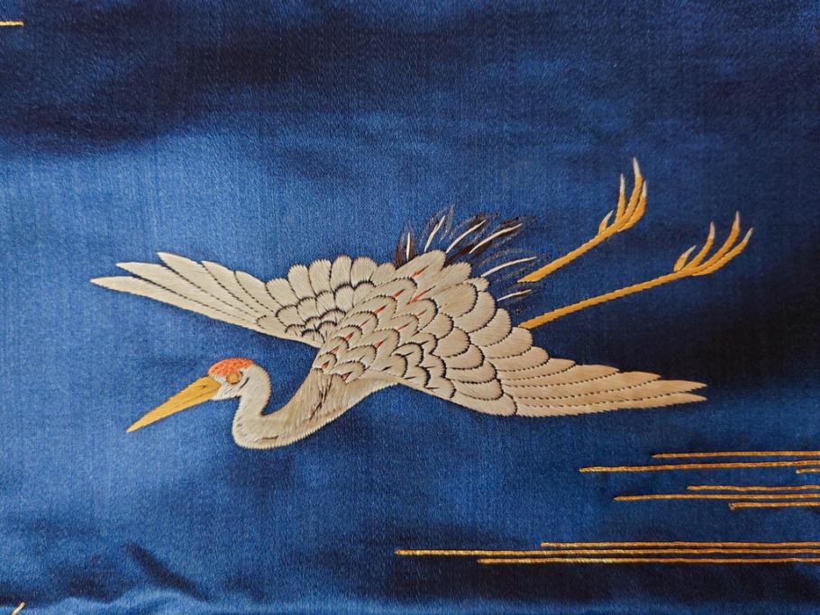 江戸～明治期　細かな刺繍が美しい掛袱紗(古裂、古布、リメイク、金糸、鶴、ツル、松竹梅、ふくさ、フクサ、帛紗、服紗、房付き)(R-079185)