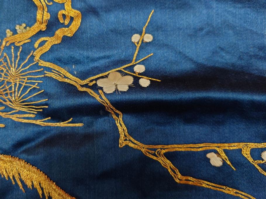 江戸～明治期　細かな刺繍が美しい掛袱紗(古裂、古布、リメイク、金糸、鶴、ツル、松竹梅、ふくさ、フクサ、帛紗、服紗、房付き)(R-079185)