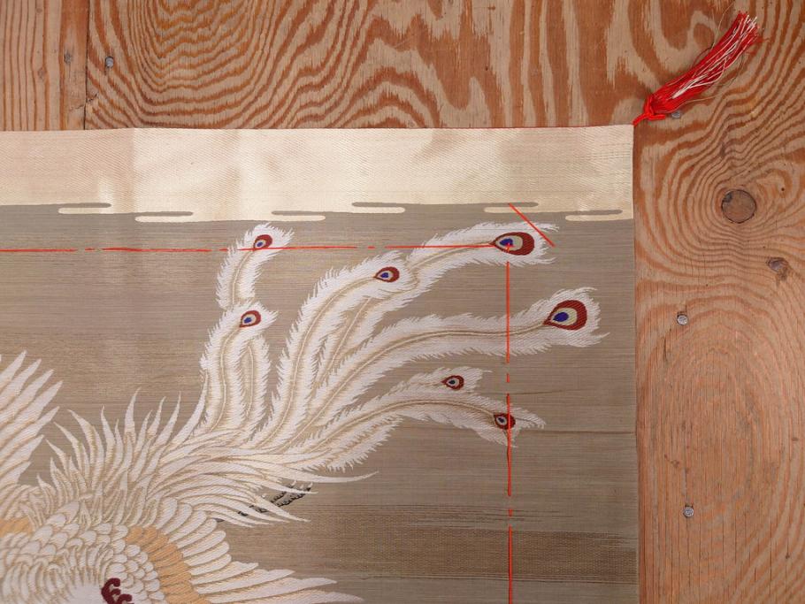 明治～大正期　正絹　様々な縁起の良いデザインが楽しめる掛袱紗4点セット(古布、リメイク、金糸、刺繍、七福神、宝船、鶴、ツル、カメ、亀、桐、鳳凰、高砂、古裂、服紗、フクサ、ふくさ、帛紗、房付き)(R-079187)