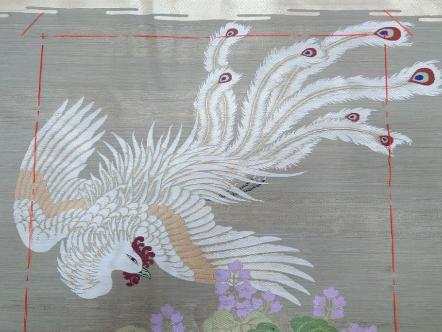 明治～大正期　正絹　様々な縁起の良いデザインが楽しめる掛袱紗4点セット(古布、リメイク、金糸、刺繍、七福神、宝船、鶴、ツル、カメ、亀、桐、鳳凰、高砂、古裂、服紗、フクサ、ふくさ、帛紗、房付き)(R-079187)