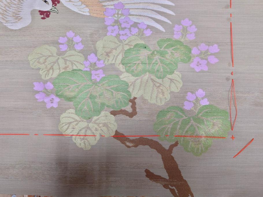 明治～大正期　正絹　様々な縁起の良いデザインが楽しめる掛袱紗4点セット(古布、リメイク、金糸、刺繍、七福神、宝船、鶴、ツル、カメ、亀、桐、鳳凰、高砂、古裂、服紗、フクサ、ふくさ、帛紗、房付き)(R-079187)