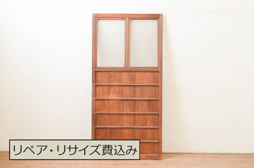 アンティーク建具　横浅付き　ノスタルジックな雰囲気漂うガラス戸1枚(板戸、引き戸)(R-071240)