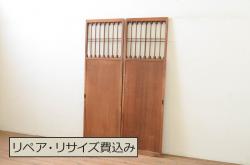 アンティーク建具　総欅(ケヤキ)材　時代の流れを感じさせる格子蔵戸1枚(引き戸、玄関戸、格子戸)(R-080229)