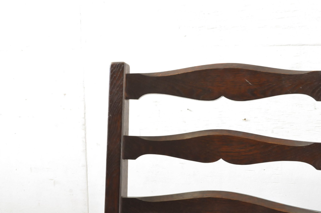 和製ビンテージ　松本民芸家具風　ナラ(楢)材　木のあたたかみが感じられるラダーバックチェア(ダイニングチェア、板座チェア、椅子、イス、ヴィンテージ)(R-064511)