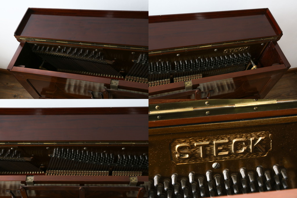 アメリカアンティーク　ジャンク品　ニューヨーク　George Steck & Co.(ジョージ・ステック社)　象嵌入りのアンティークピアノ(オブジェ、ディスプレイ)(R-062395)