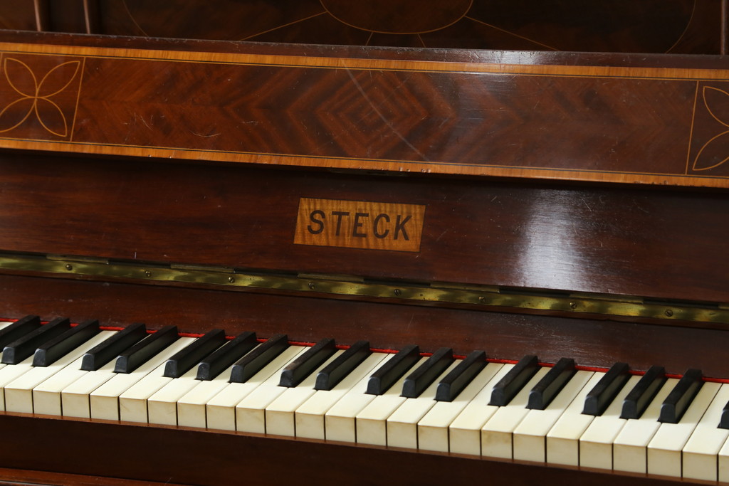 アメリカアンティーク　ジャンク品　ニューヨーク　George Steck & Co.(ジョージ・ステック社)　象嵌入りのアンティークピアノ(オブジェ、ディスプレイ)(R-062395)