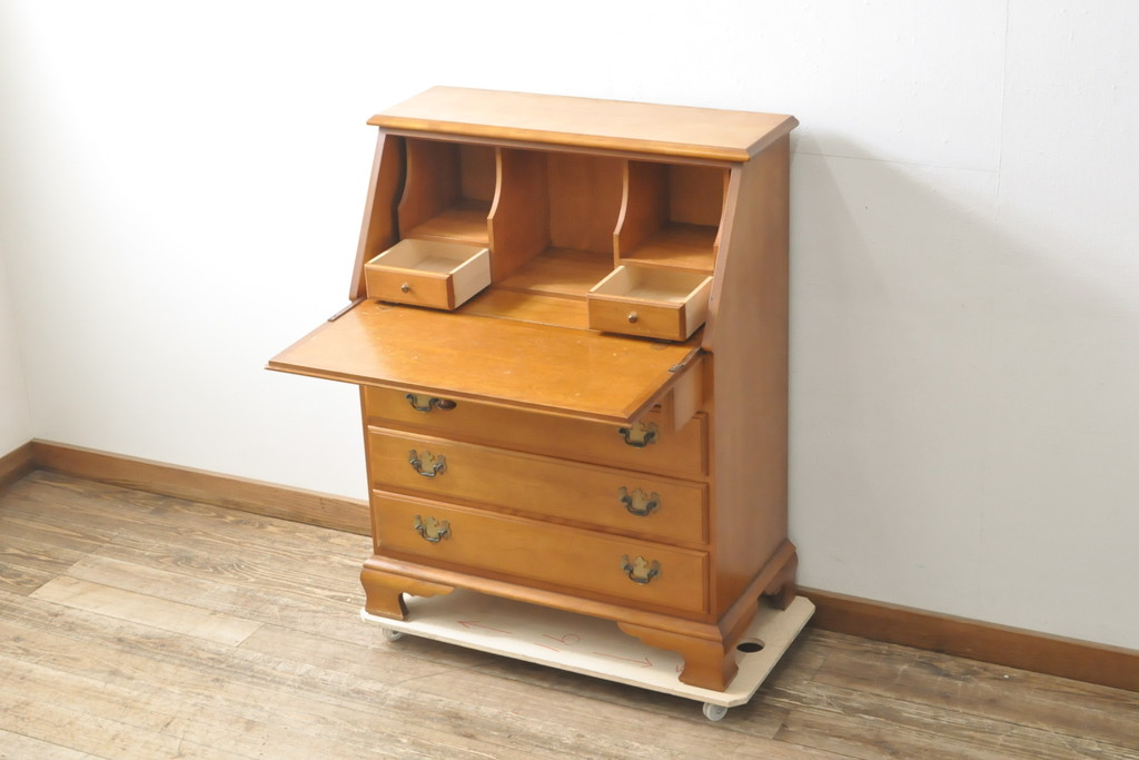 中古　美品　横浜クラシック家具　ダニエル(Daniel)　アーリーアメリカン　気品漂うライティングビューロー(ワークデスク、机、在宅ワーク、在宅用チェスト)(R-055011)