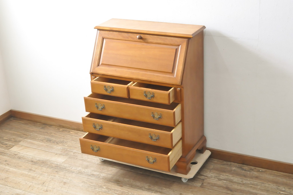 中古　美品　横浜クラシック家具　ダニエル(Daniel)　アーリーアメリカン　気品漂うライティングビューロー(ワークデスク、机、在宅ワーク、在宅用チェスト)(R-055011)