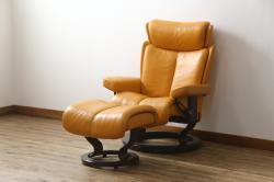 中古　EKORNES(エコーネス)　Stressless Magic(ストレスレス マジック)　シグニチャー　Sサイズ　本革　オットマン付きストレスレスチェア(レザー、リクライニングチェア、一人掛けソファ、1P、アームチェア、フットスツール)(R-078861)