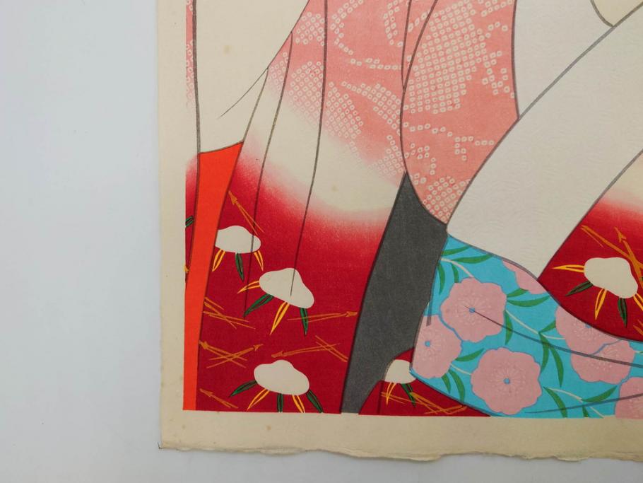 昭和55年6月作　神保朋世　「静夜」　版画(絵画、木版画、多色摺り、美人画、彫刀 大倉半兵衛、摺刷 関岡扇令、着物、女性、落款)(R-079253)
