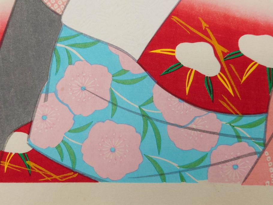 昭和55年6月作　神保朋世　「静夜」　版画(絵画、木版画、多色摺り、美人画、彫刀 大倉半兵衛、摺刷 関岡扇令、着物、女性、落款)(R-079253)