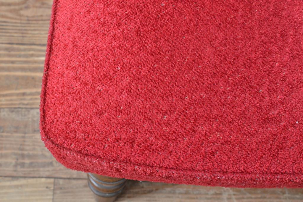 和製ビンテージ　永田良介商店　鮮やかな赤色のファブリックとシックな木色が目を引くダイニングチェア2脚セット(椅子、イス、ヴィンテージ)(R-055194)