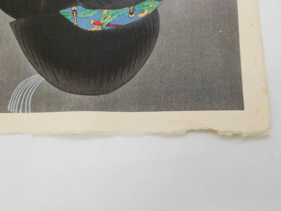 昭和55年6月作　神保朋世　「静夜」　版画(絵画、木版画、多色摺り、美人画、彫刀 大倉半兵衛、摺刷 関岡扇令、着物、女性、落款)(R-079253)