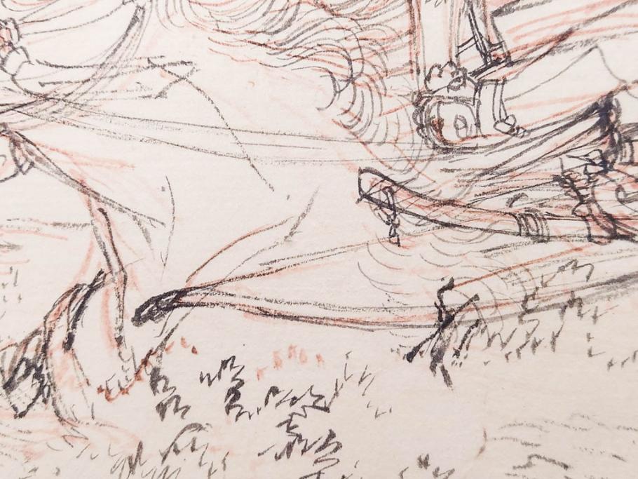 日本画家 右田年英　下絵(絵画、素描、デッサン、スケッチ、下書き、下描き、騎馬武者、合戦、海)(R-079284)