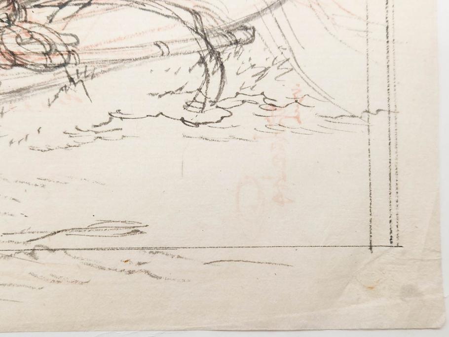 日本画家 右田年英　下絵(絵画、素描、デッサン、スケッチ、下書き、下描き、騎馬武者、合戦、海)(R-079284)
