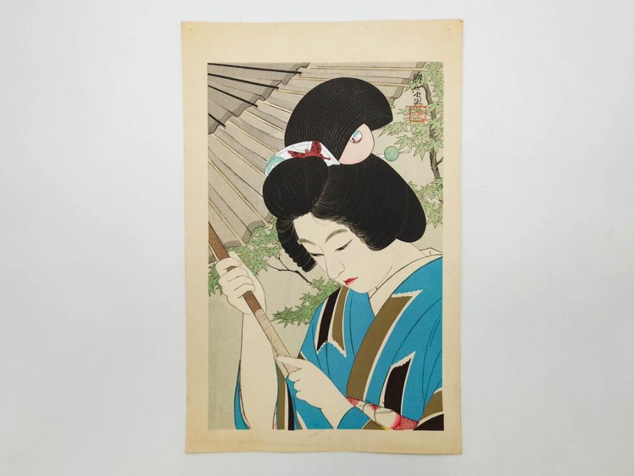神保朋世　版画(絵画、木版画、多色摺り、美人画、着物、女性、落款)(R-079289)