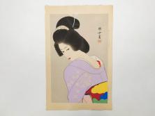 昭和32年5月作　神保朋世　版画(絵画、木版画、多色摺り、美人画、着物、女性、落款)(R-079290)