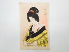 昭和32年12月作　神保朋世　版画(絵画、木版画、多色摺り、美人画、着物、女性、落款)(R-079291)