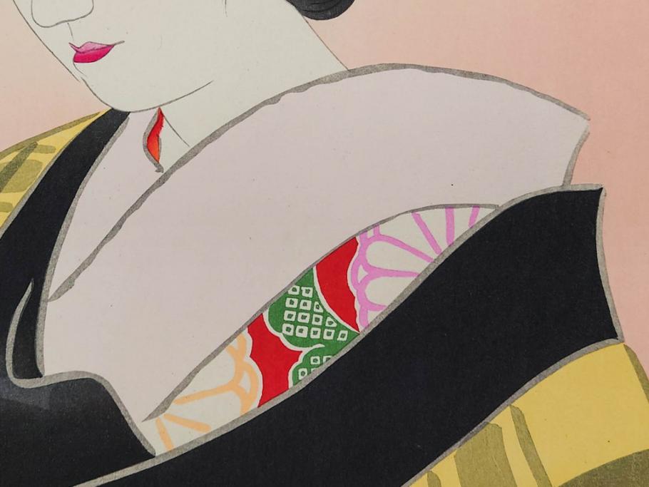 昭和32年12月作　神保朋世　版画(絵画、木版画、多色摺り、美人画、着物、女性、落款)(R-079291)