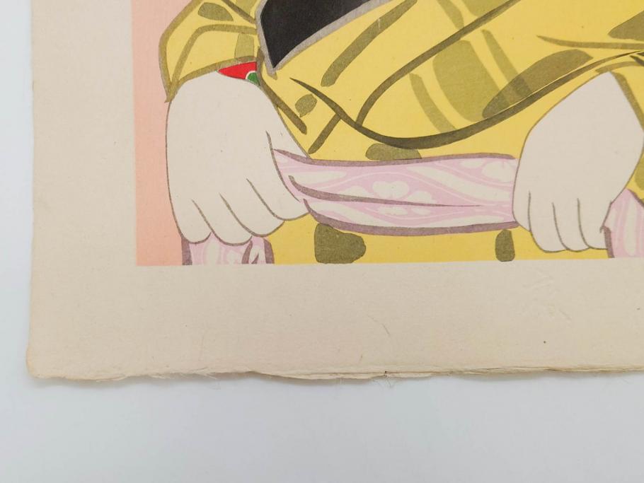 昭和32年12月作　神保朋世　版画(絵画、木版画、多色摺り、美人画、着物、女性、落款)(R-079291)