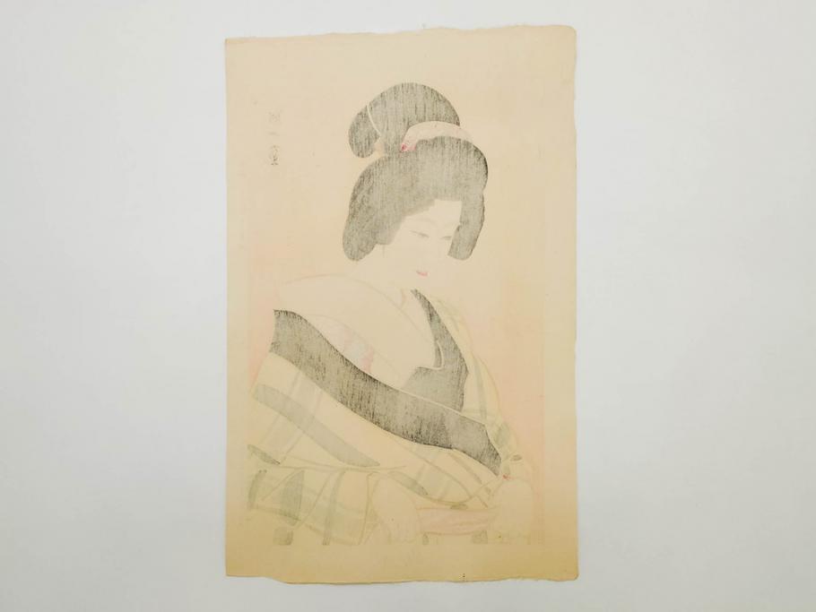 昭和32年12月作　神保朋世　版画(絵画、木版画、多色摺り、美人画、着物、女性、落款)(R-079291)
