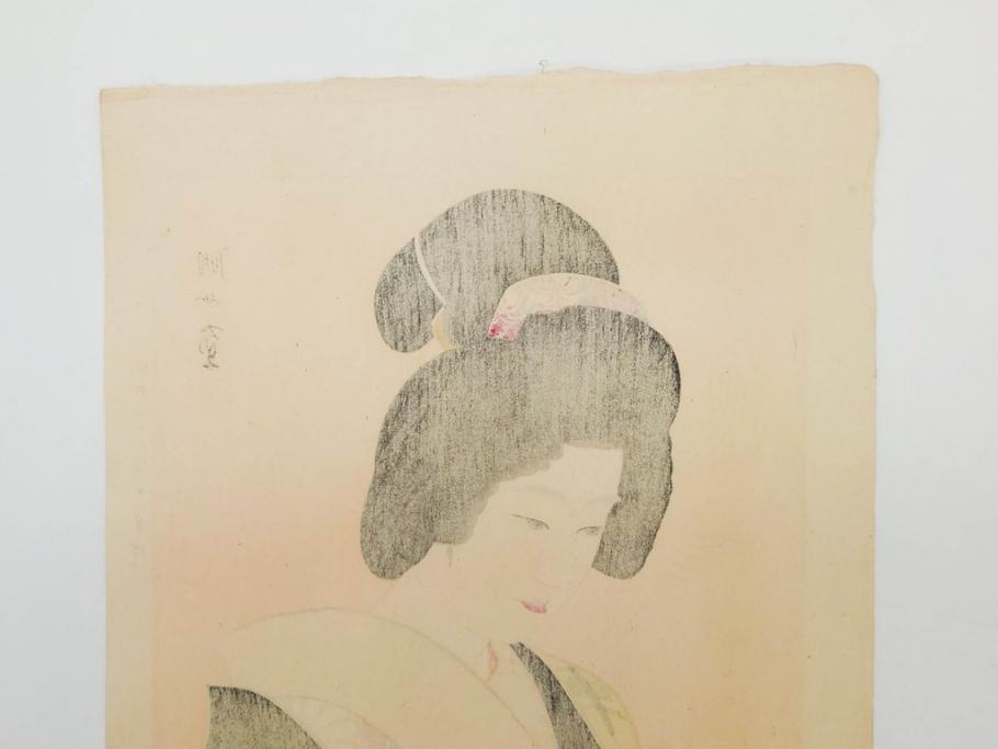 昭和32年12月作　神保朋世　版画(絵画、木版画、多色摺り、美人画、着物、女性、落款)(R-079291)