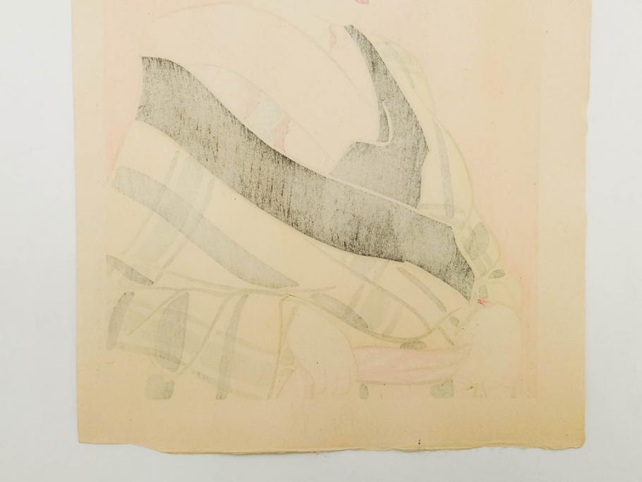 昭和32年12月作　神保朋世　版画(絵画、木版画、多色摺り、美人画、着物、女性、落款)(R-079291)