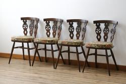 イギリスビンテージ　ERCOL(アーコール)　上品な佇まいのシスルバックチェア4脚セット(ダイニングチェア、椅子、イス、板座チェア、ウィンザーチェア、ウインザーチェア、ヴィンテージ、英国)(R-065625)